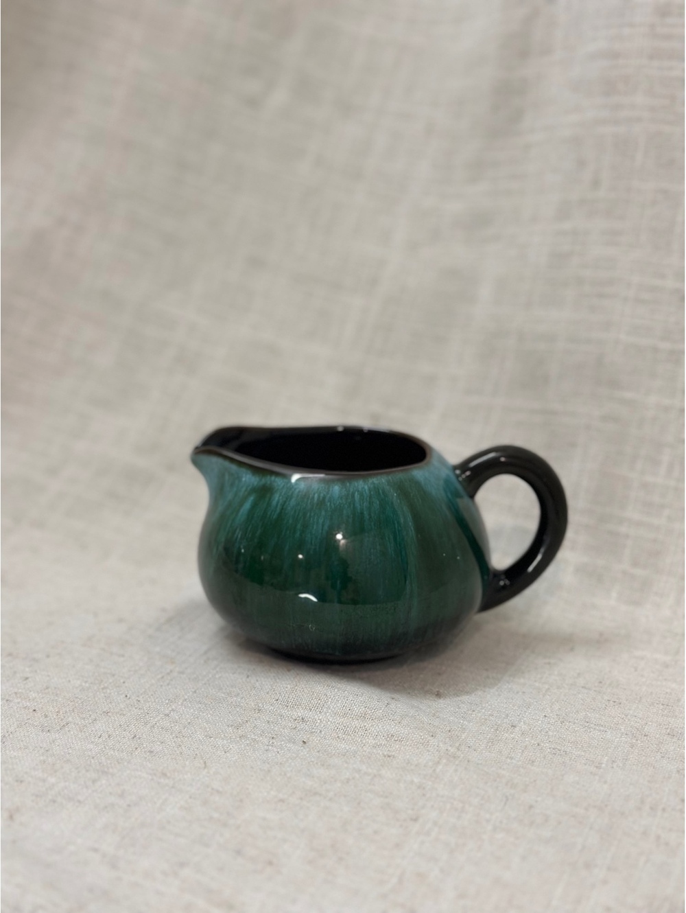 Vintage Blue Mountain Pottery 60s 70s Tea Creamer Canada Green Drip Glaze #1